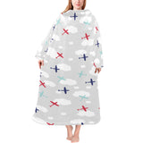 Airplane cloud grey background Blanket Robe with Sleeves