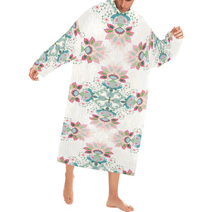 Square floral indian flower pattern Blanket Robe with Sleeves