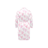 Watercolor pink heart pattern Men's Long Sleeve Belted Night Robe