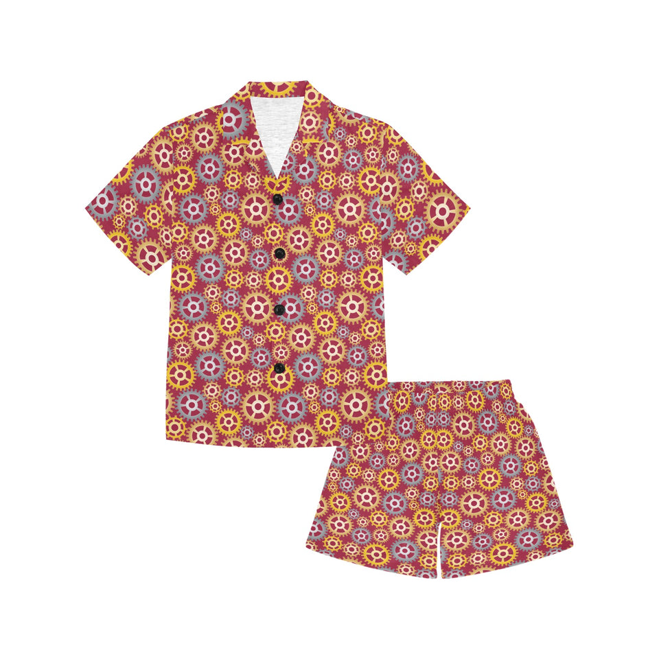 Gear Pattern Print Design 04 Kids' Boys' Girls' V-Neck Short Pajama Set