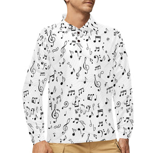 Music Notes Pattern Print Design 04 Men's Long Sleeve Polo Shirt