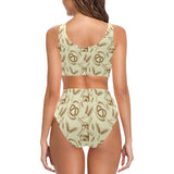 Windmill Wheat pattern Chest Bowknot High Waisted Bikini Swimsuit