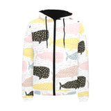 Whale dot pattern Men's Padded Hooded Jacket