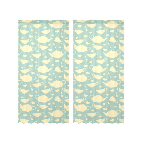 Tea pots Pattern Print Design 02 Gauze Curtain