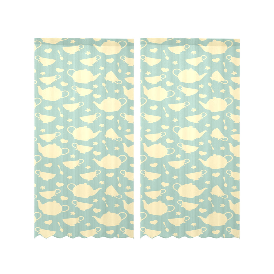 Tea pots Pattern Print Design 02 Gauze Curtain