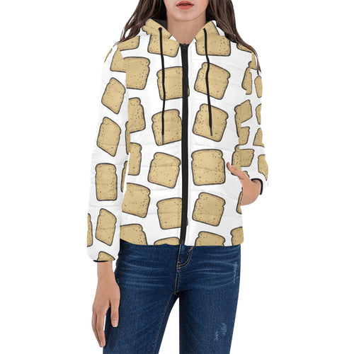 Bread Toast Pattern Print Design 03 Women's Padded Hooded Jacket