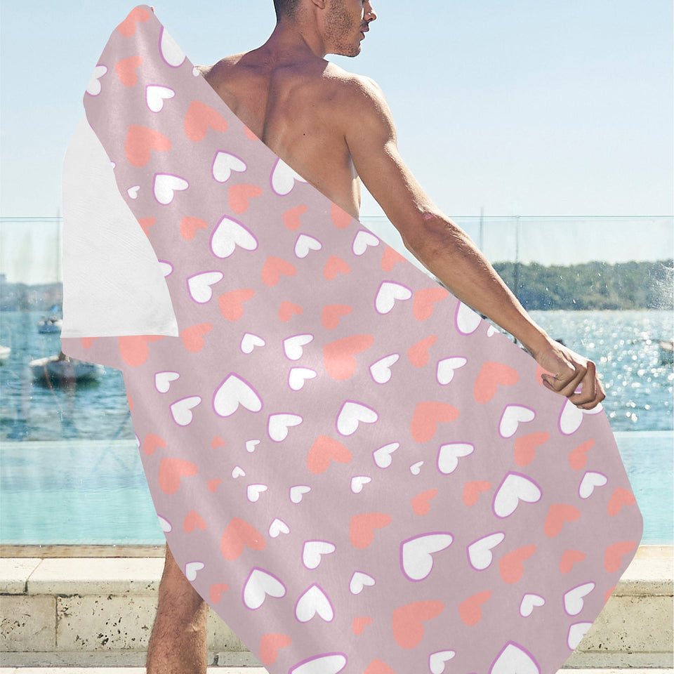 coral white heart pattern Beach Towel