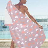coral white heart pattern Beach Towel