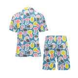Colorful mushroom design pattern Men's V-Neck Short Pajama Set
