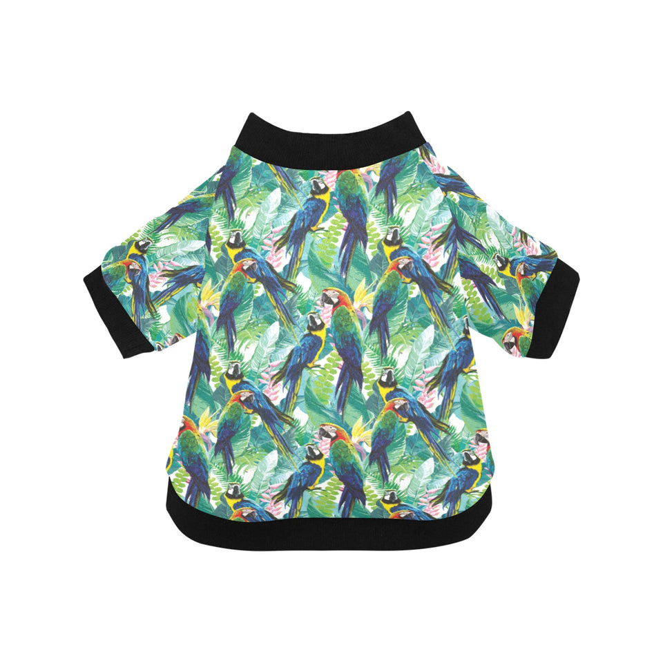 Colorful parrot exotic flower leaves All Over Print Pet Dog Round Neck Fuzzy Shirt