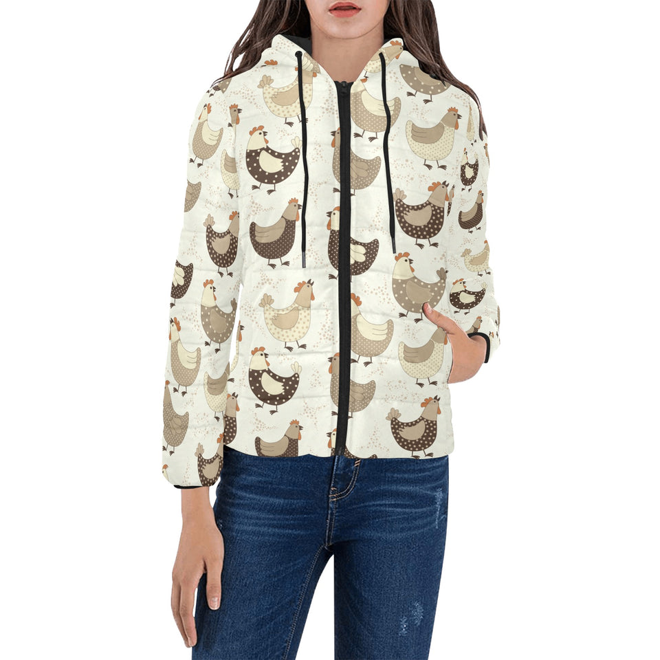 Cute rooster chicken cock Women's Padded Hooded Jacket