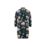 Cute sloths sleeping christmas ball santa hat patt Men's Long Sleeve Belted Night Robe