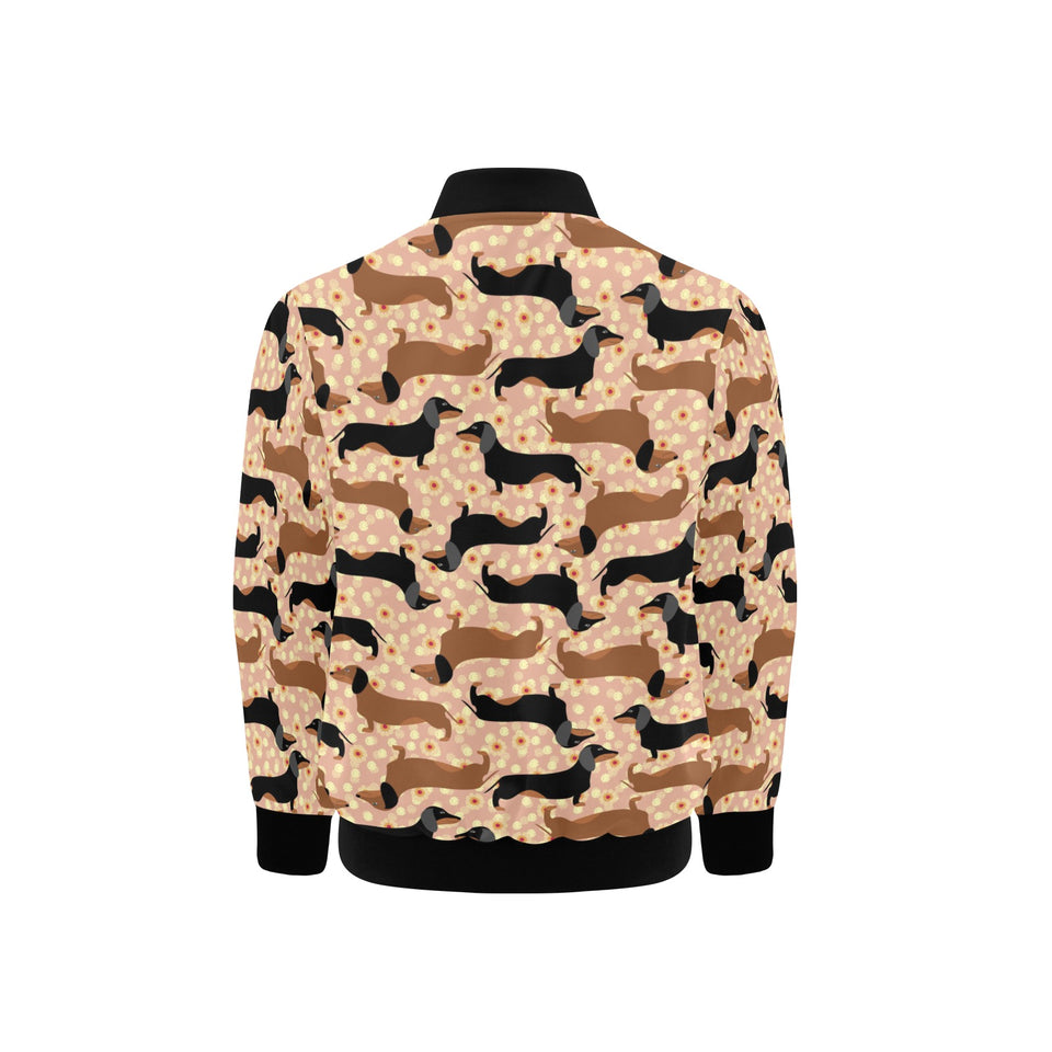 Dachshund floral background Kids' Boys' Girls' Bomber Jacket