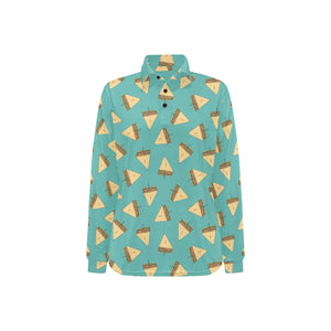 Sandwich Pattern Print Design 03 Women's Long Sleeve Polo Shirt