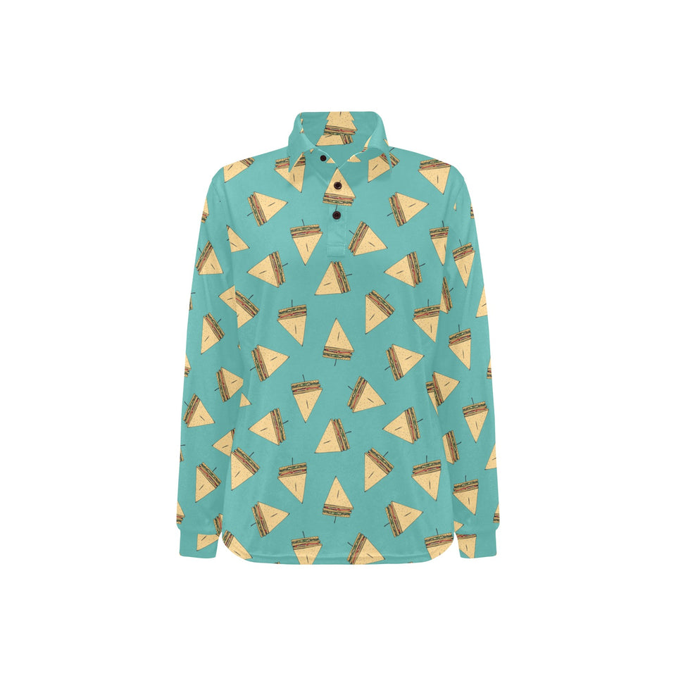 Sandwich Pattern Print Design 03 Women's Long Sleeve Polo Shirt