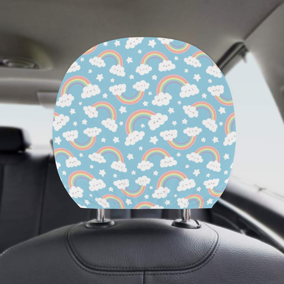 Cute rainbow clound star pattern blue background Car Headrest Cover