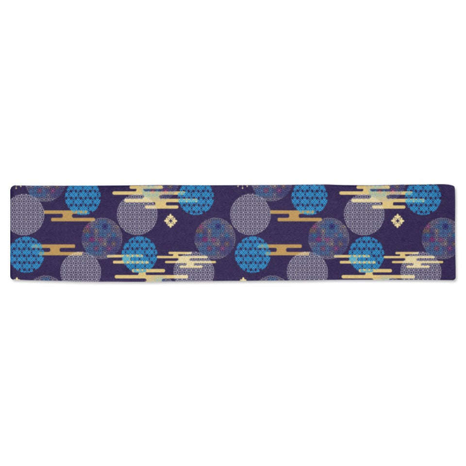 Blue japanese pattern cloud wave flower Table Runner
