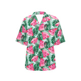 Watermelons tropical palm leaves pattern Women's All Over Print Hawaiian Shirt