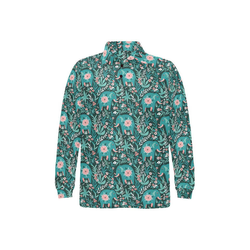 Elephants jungle pattern Men's Long Sleeve Polo Shirt
