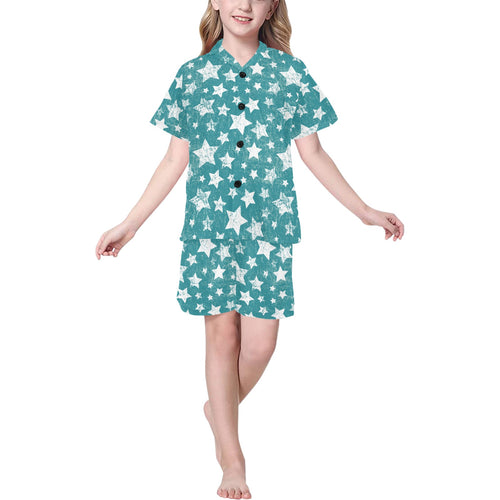 Vintage star pattern Kids' Boys' Girls' V-Neck Short Pajama Set