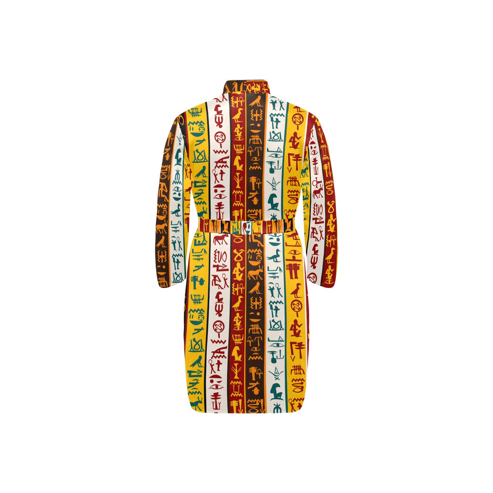 Egypt Hieroglyphics Pattern Print Design 01 Men's Long Sleeve Belted Night Robe