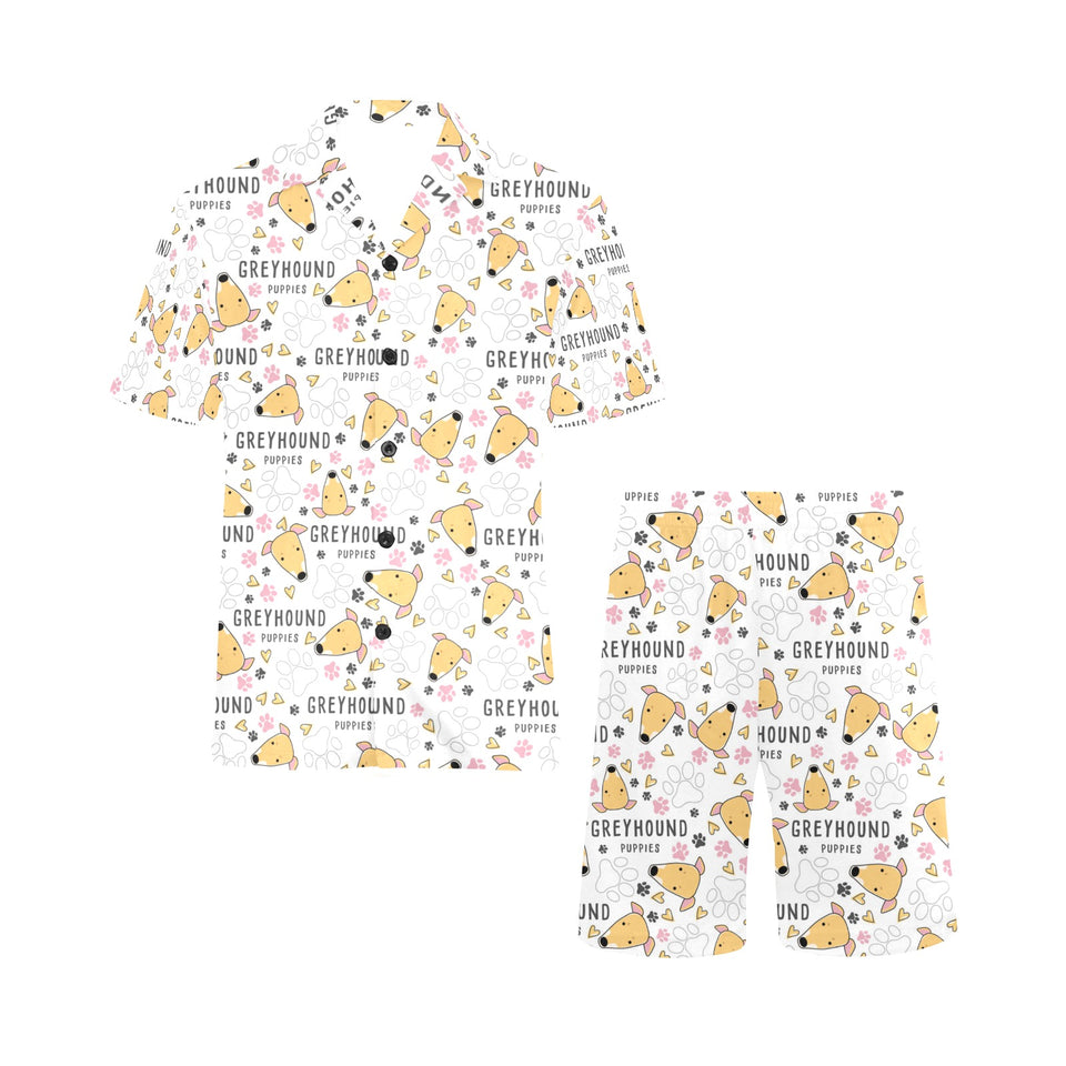 Greyhound Pattern Print Design 03 Men's V-Neck Short Pajama Set