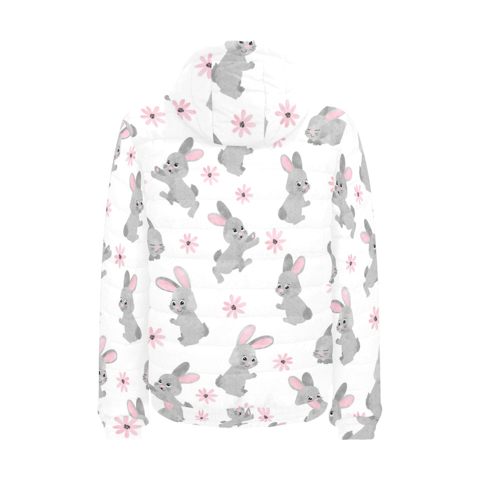 Watercolor cute rabbit pattern Men's Padded Hooded Jacket
