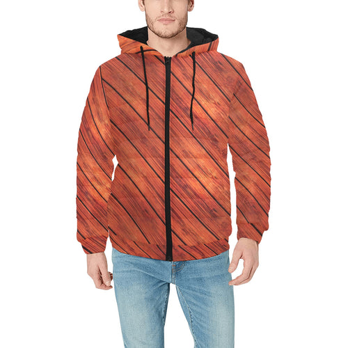 Wood Printed Pattern Print Design 03 Men's Padded Hooded Jacket