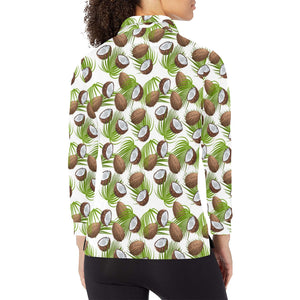 Coconut Pattern Print Design 04 Women's Long Sleeve Polo Shirt