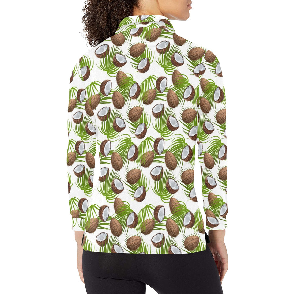Coconut Pattern Print Design 04 Women's Long Sleeve Polo Shirt