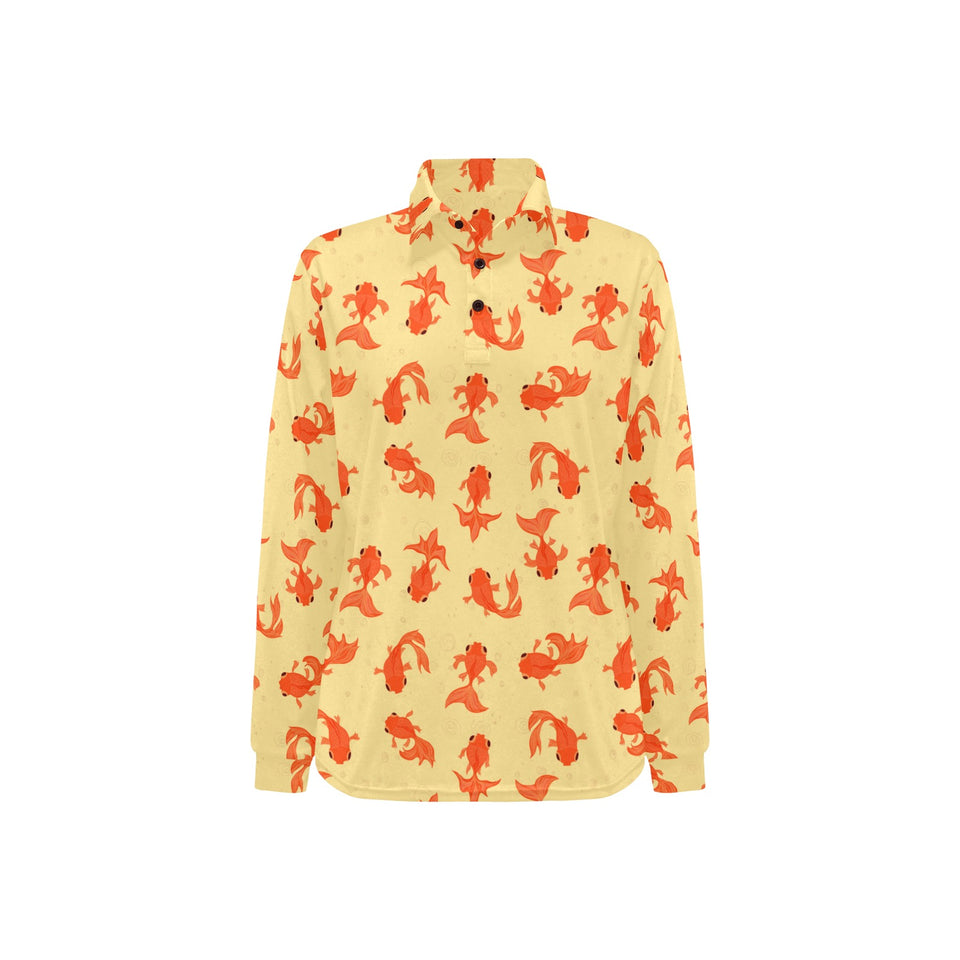 Goldfish Pattern Print Design 02 Women's Long Sleeve Polo Shirt