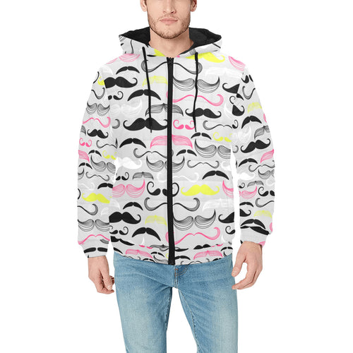 Mustache Beard Pattern Print Design 02 Men's Padded Hooded Jacket