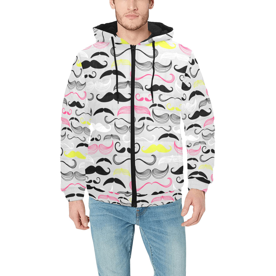 Mustache Beard Pattern Print Design 02 Men's Padded Hooded Jacket