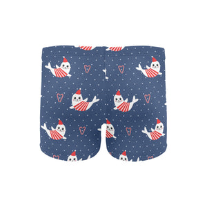 Cute sea lion seal christmas hat candy cane heart Men's Swimming Trunks