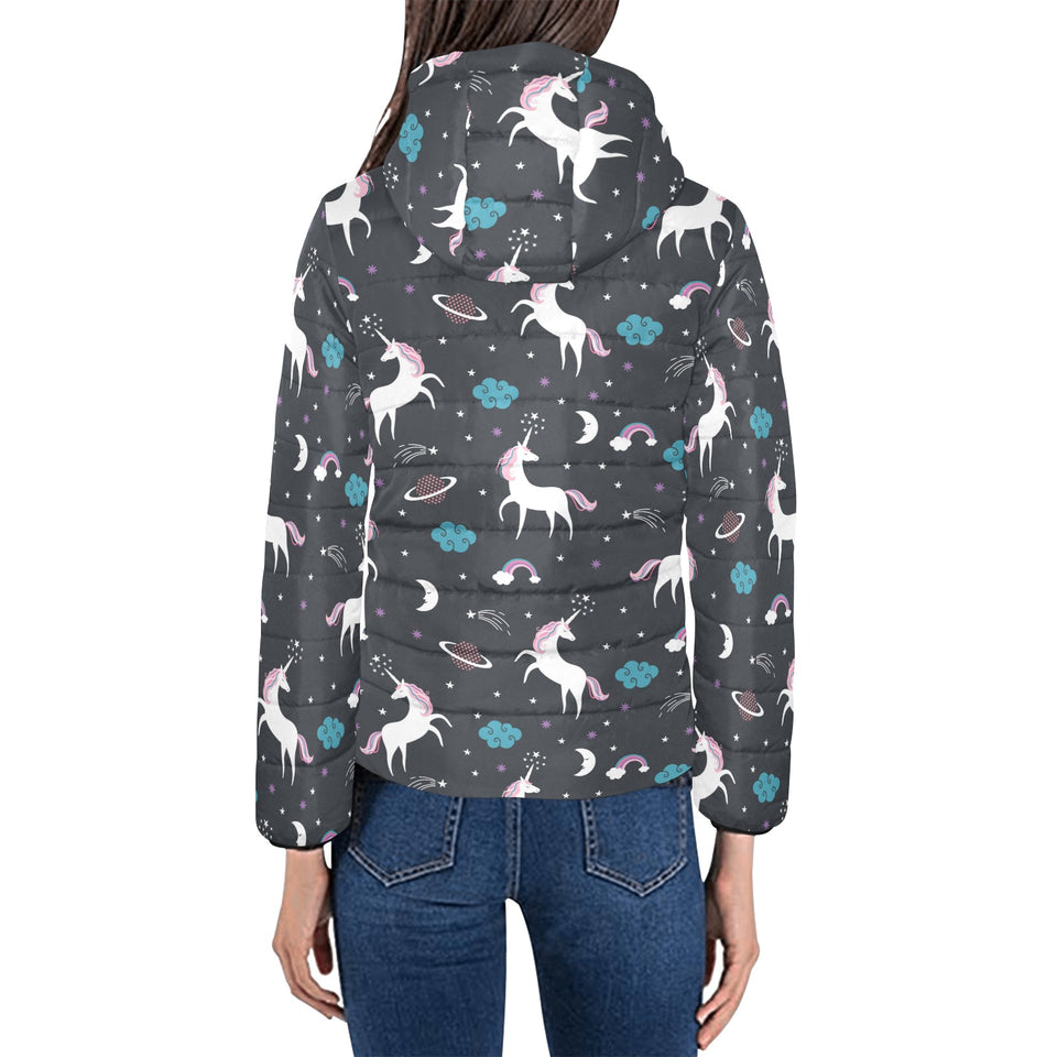unicorn rainbows moon clound star pattern Women's Padded Hooded Jacket