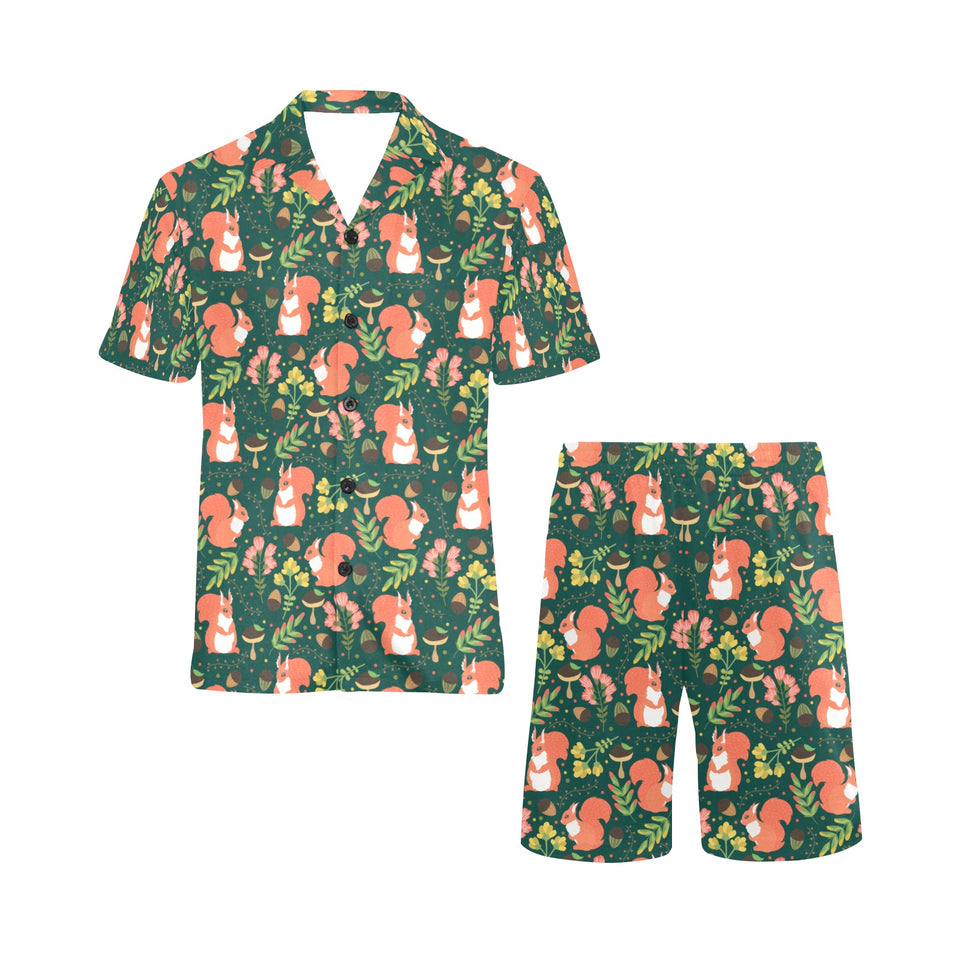 Squirrel Pattern Print Design 03 Men's V-Neck Short Pajama Set