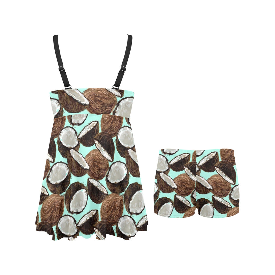 Coconut Pattern Print Design 03 Chest Sexy Pleated Two Piece Swim Dress