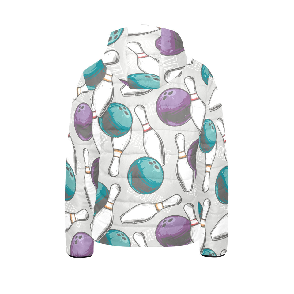 Bowling ball and pin gray background Kids' Boys' Girls' Padded Hooded Jacket