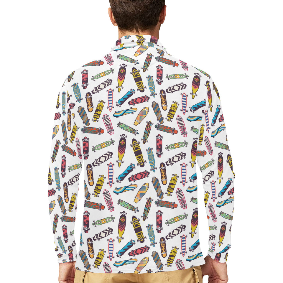 Skate Board Pattern Print Design 05 Men's Long Sleeve Polo Shirt