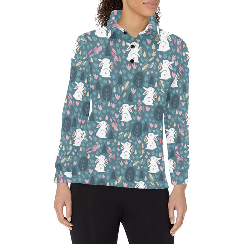 Cute rabbit pattern Women's Long Sleeve Polo Shirt