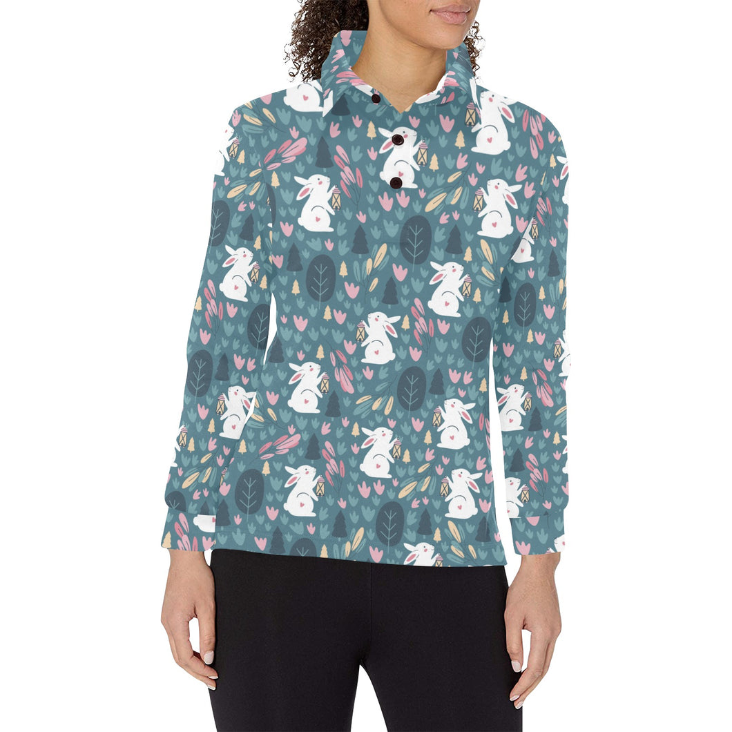 Cute rabbit pattern Women's Long Sleeve Polo Shirt