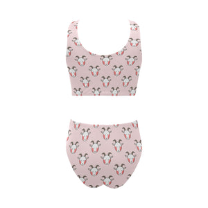 Cute goat pattern Chest Bowknot High Waisted Bikini Swimsuit