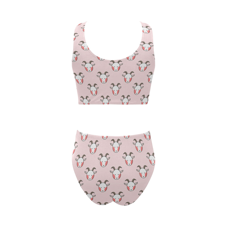 Cute goat pattern Chest Bowknot High Waisted Bikini Swimsuit