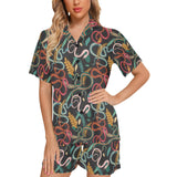 Colorful snake plant pattern Women's V-Neck Short Pajama Set