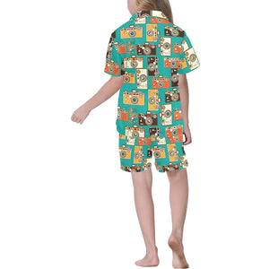 Camera Pattern Print Design 03 Kids' Boys' Girls' V-Neck Short Pajama Set