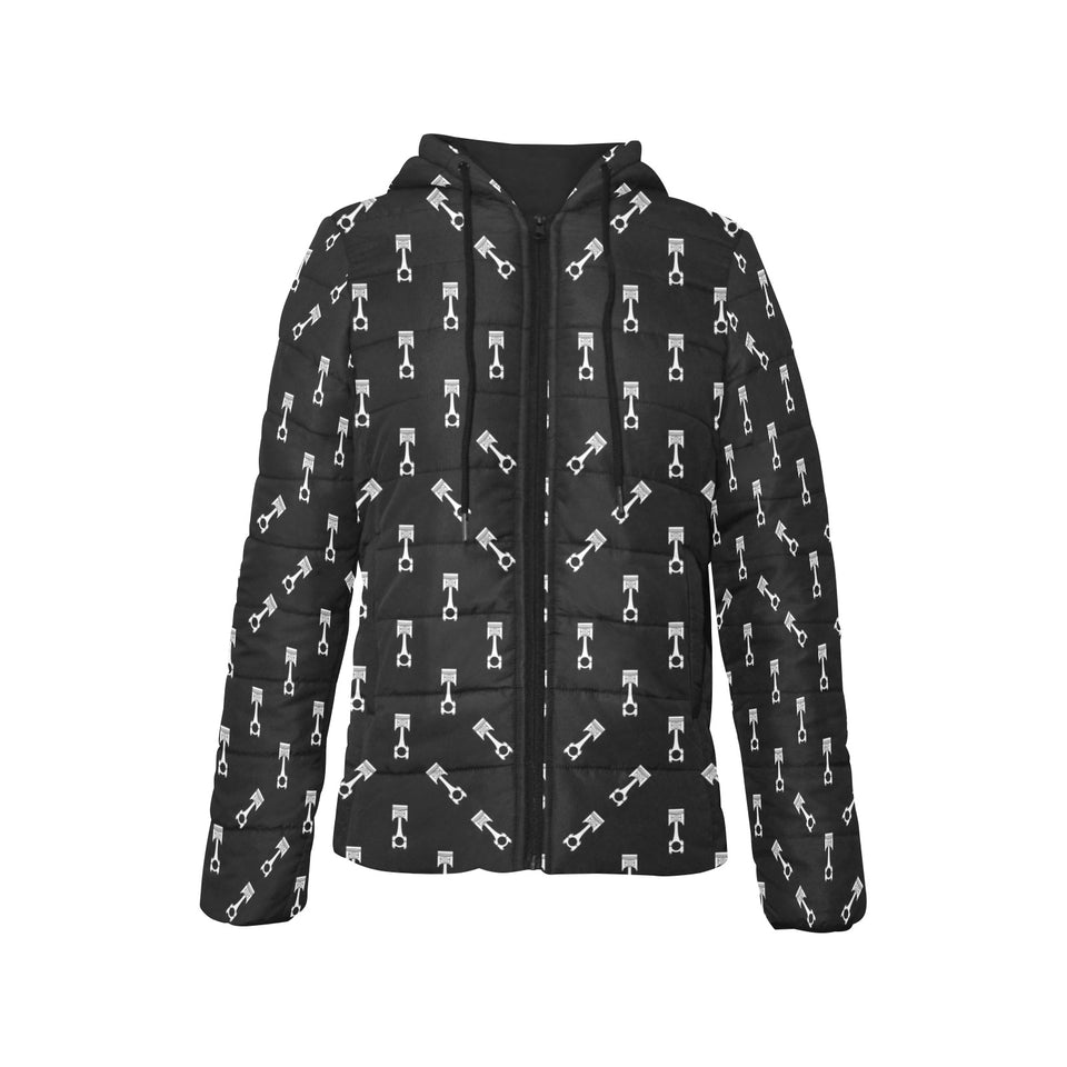 Engine Piston Black Theme Pattern Print Design 03 Women's Padded Hooded Jacket