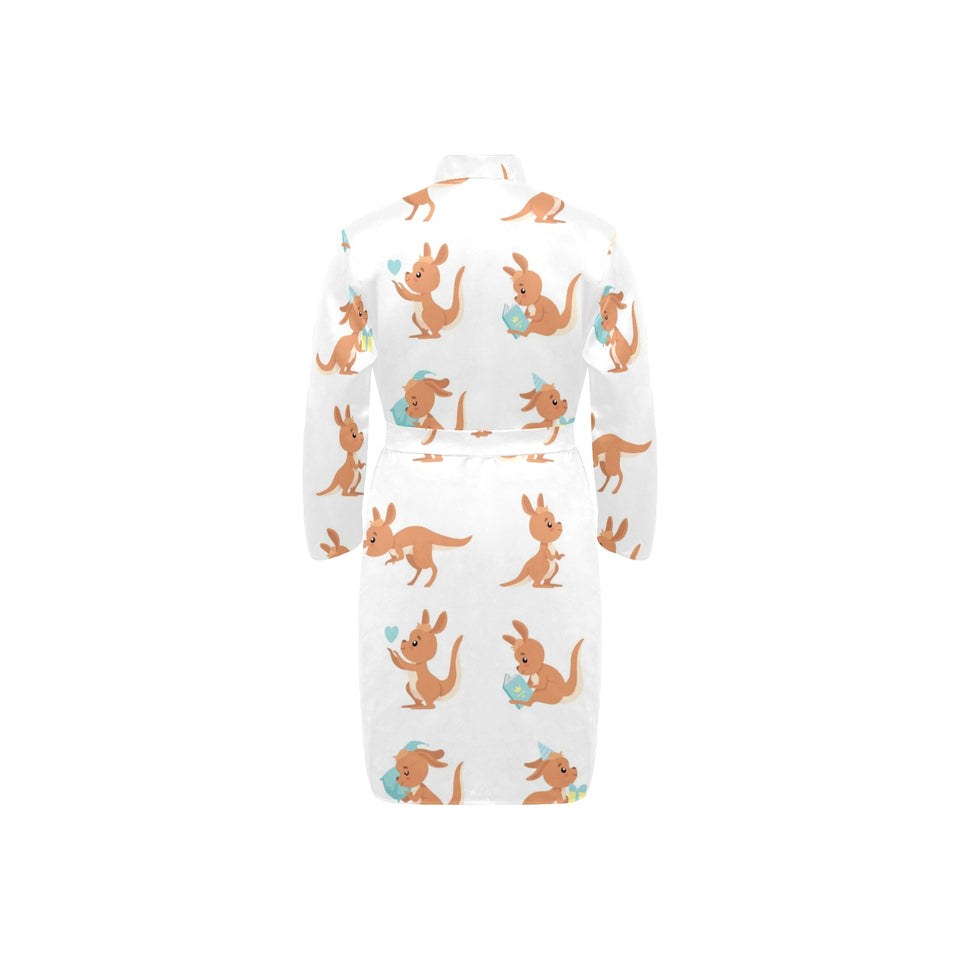 Cute Kangaroo pattern Men's Long Sleeve Belted Night Robe