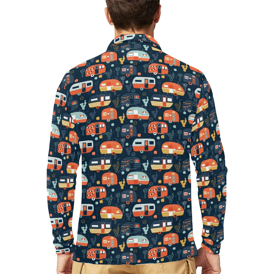 Camper Van Pattern Print Design 05 Men's Long Sleeve Polo Shirt