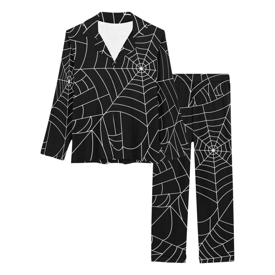 Spider web pattern Black background white cobweb Women's Long Pajama Set