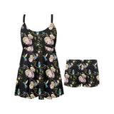 Hummingbird Pattern Print Design 03 Chest Sexy Pleated Two Piece Swim Dress